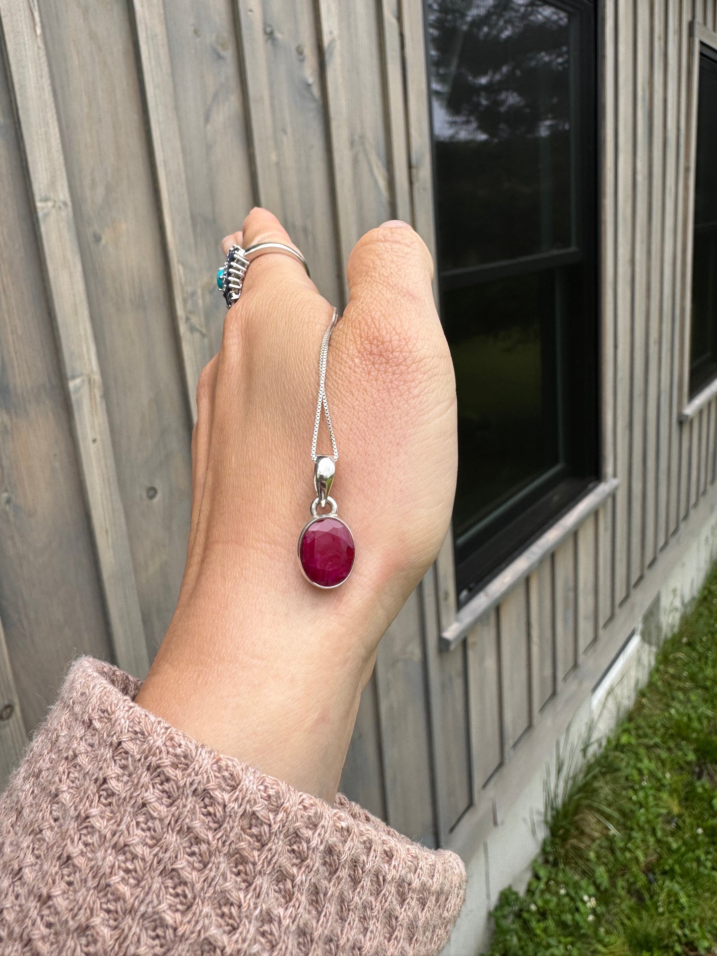 Natural Ruby Pendant on a Sterling Silver Chain