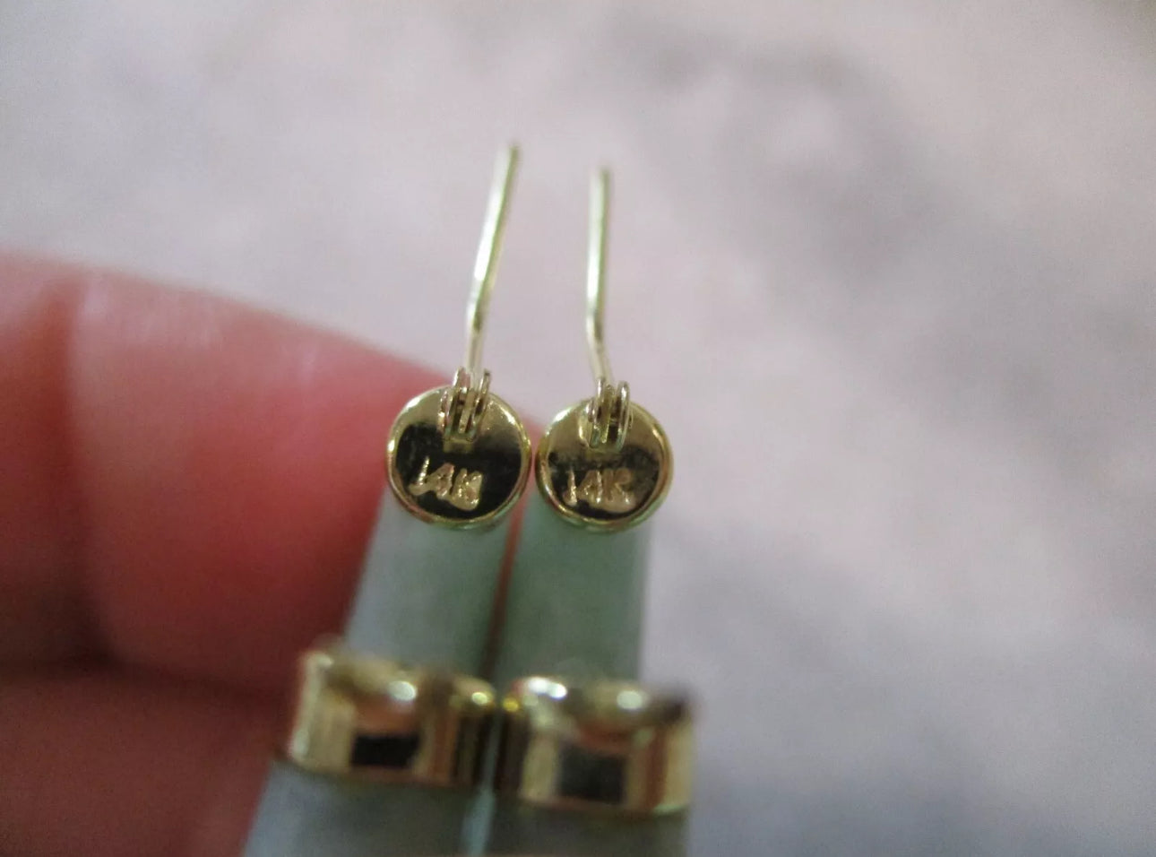 Vintage 14K Yellow Gold & Green Jade Hoop Earrings