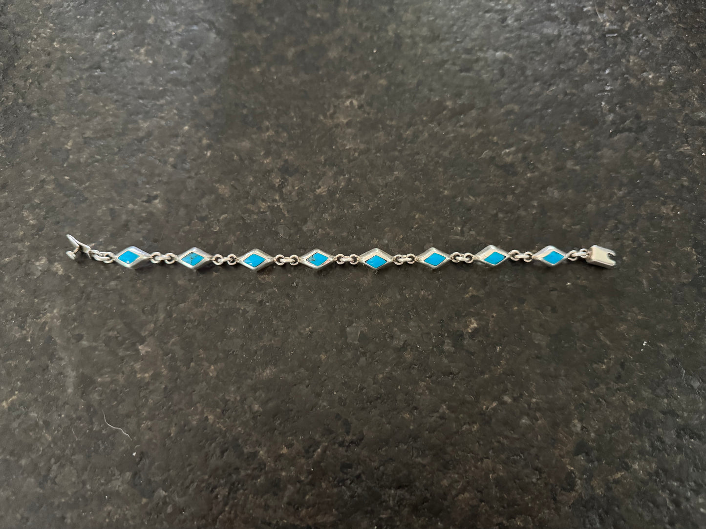 Vintage Sterling Silver Turquoise Inlay Link Bracelet