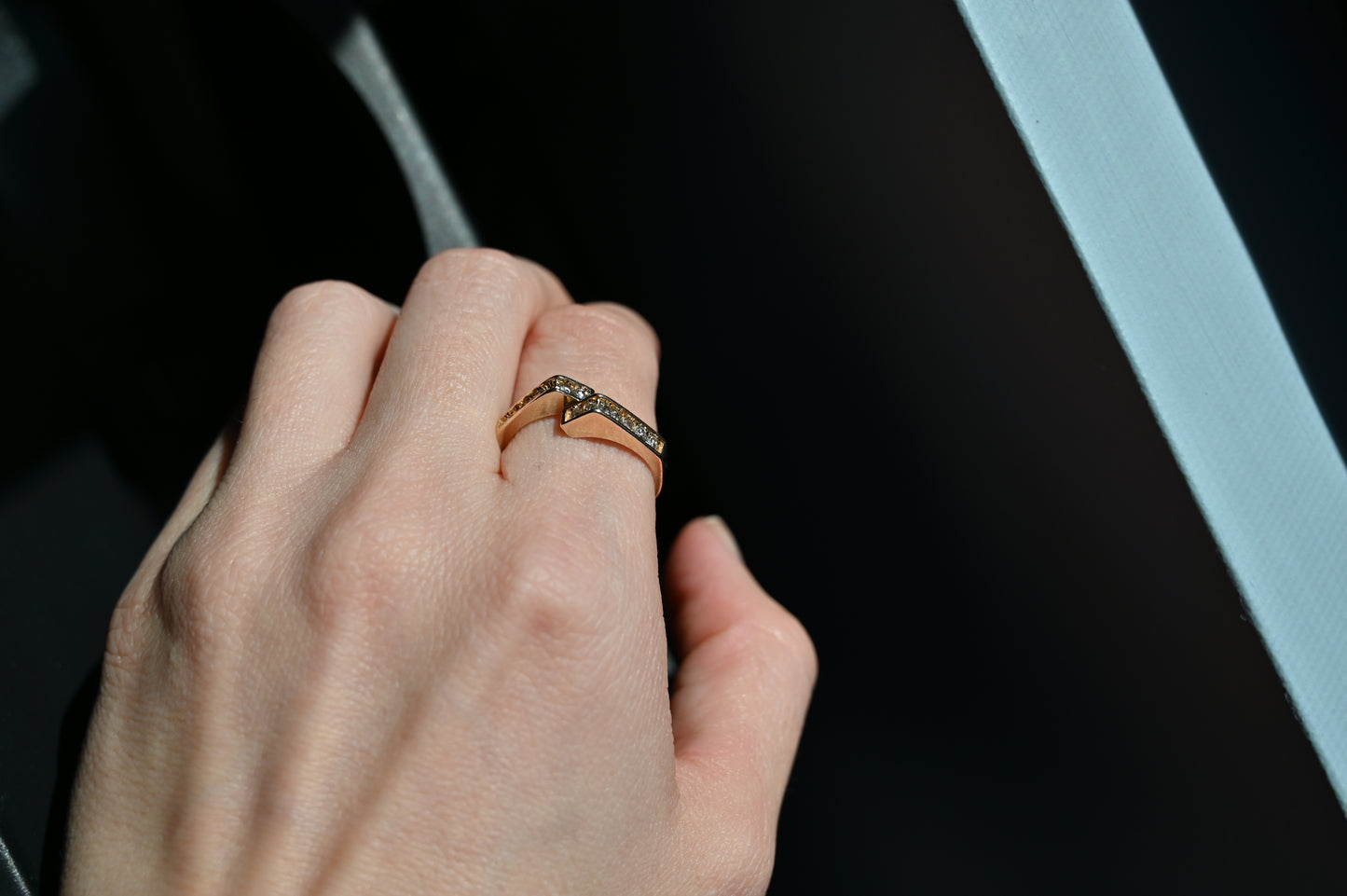 Vintage Geometric Diamond Ring in 14K Yellow Gold. Size 7.25