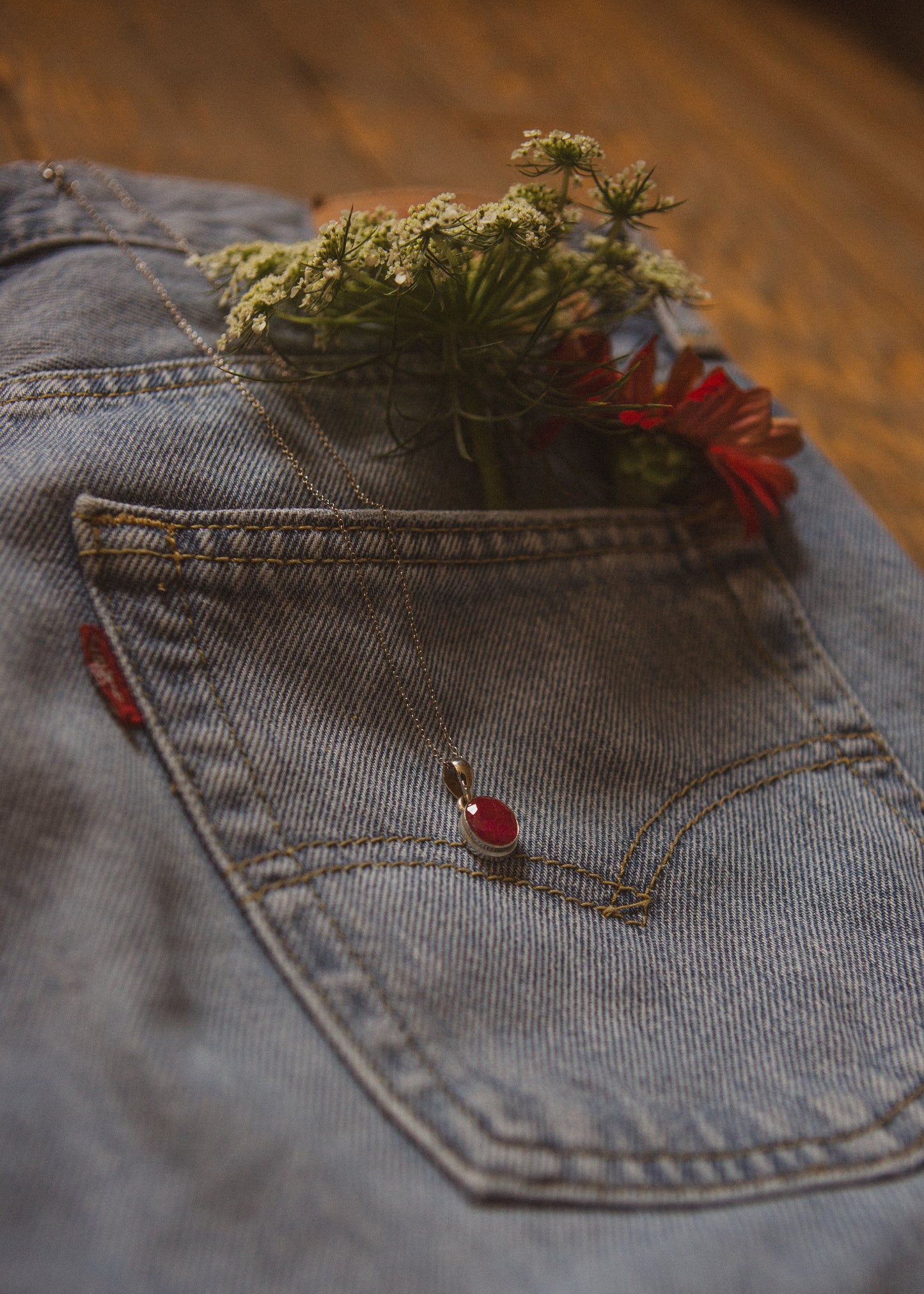 Natural Ruby Pendant on a Sterling Silver Chain