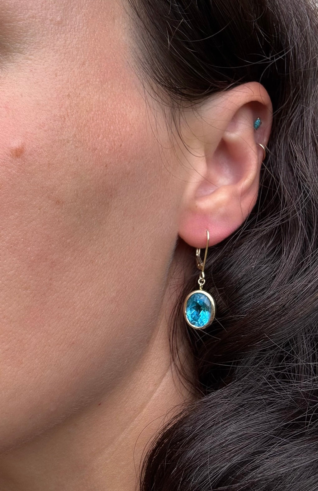 14k Yellow Gold & Blue Topaz Earrings