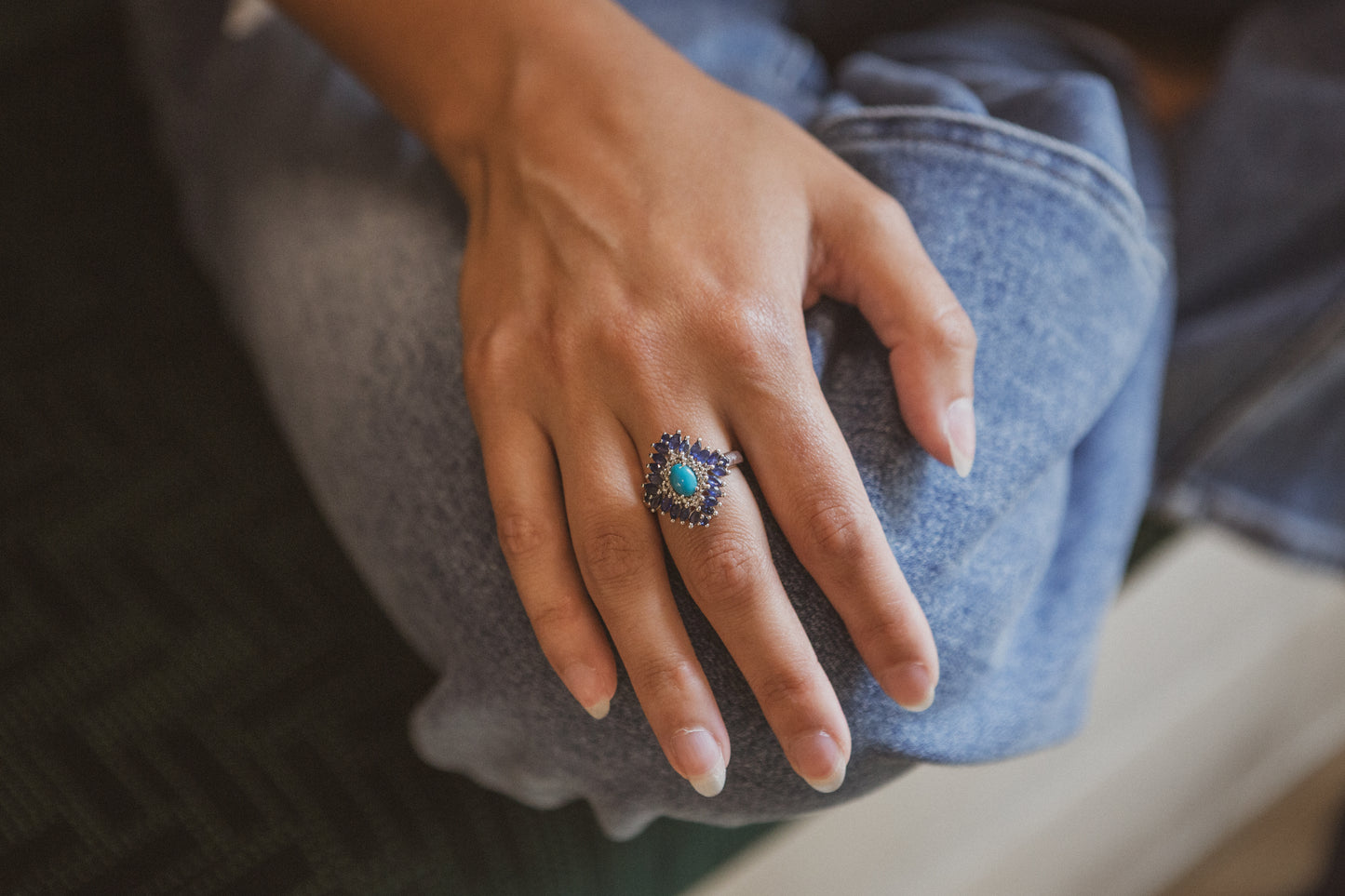 Sterling Silver, Turquoise & Topaz Halo Ring
