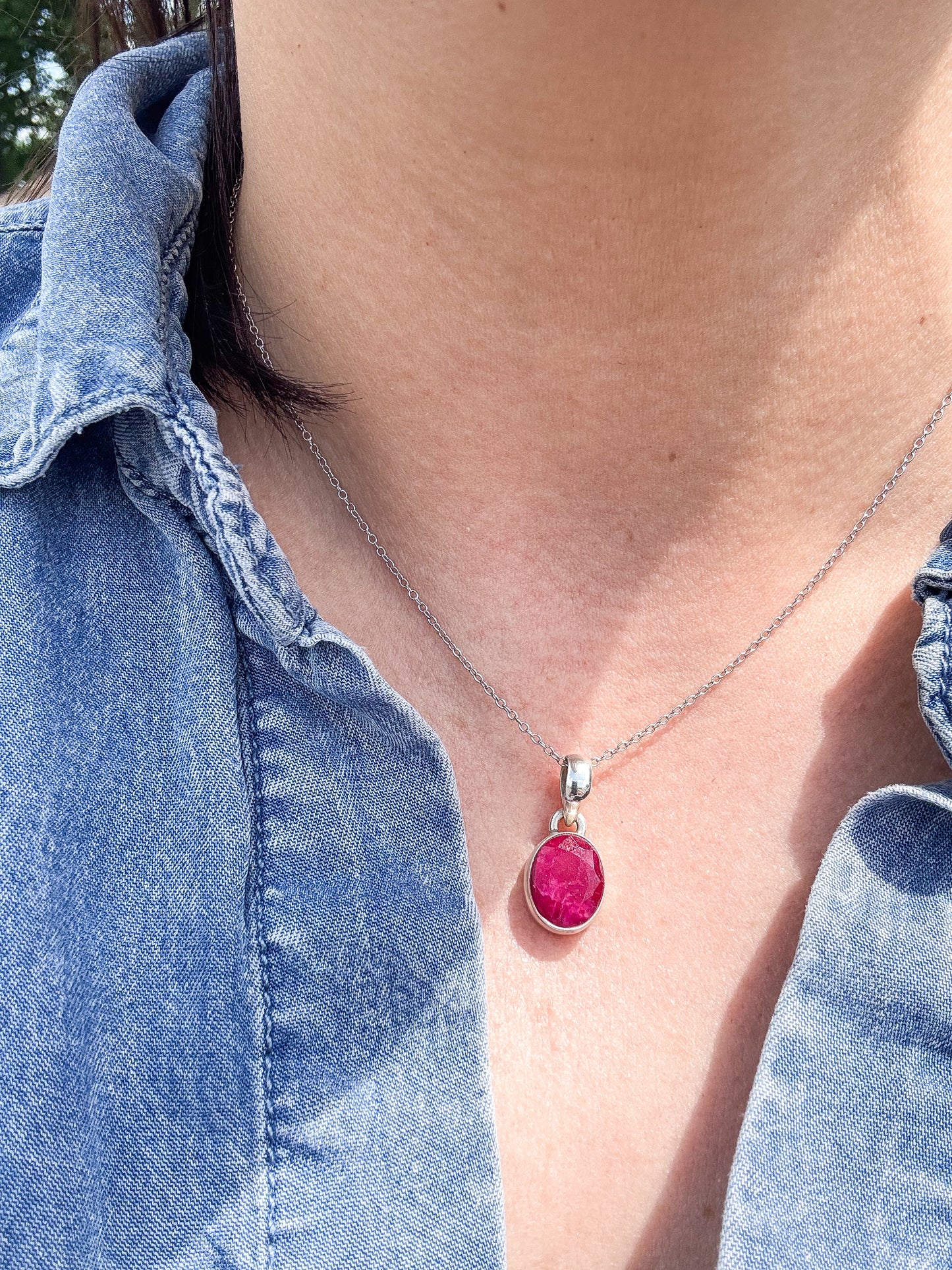 Natural Ruby Pendant on a Sterling Silver Chain