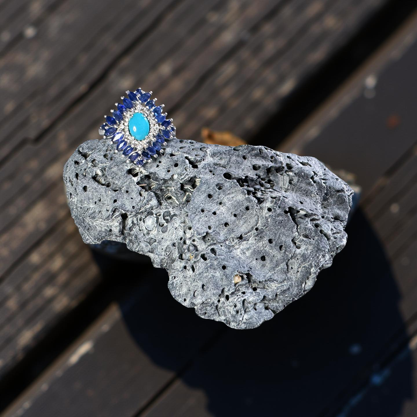 Sterling Silver, Turquoise & Topaz Halo Ring