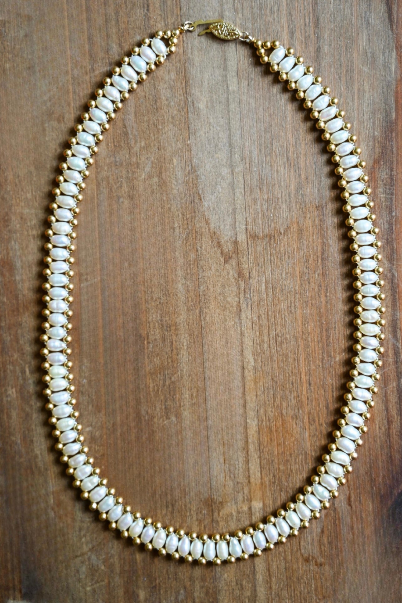 Vintage 14k gold bead and freshwater pearl necklace