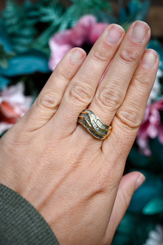 Vintage 14k Yellow Gold Baguette Diamond Ring | Channel Set | 6 Row Statement Ring | Size 8 | Marked IGRB