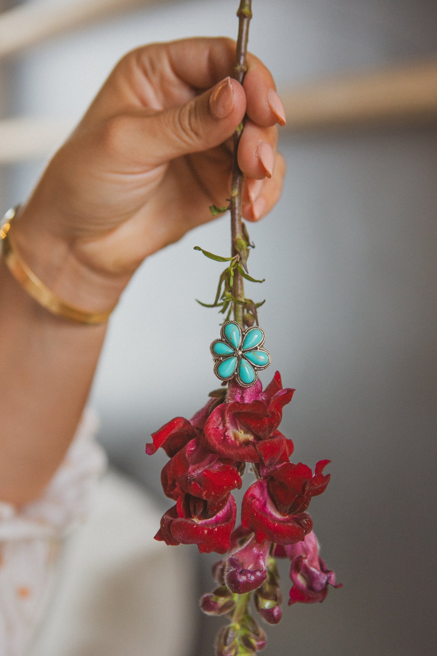 Sterling Silver Turquoise Flower Ring
