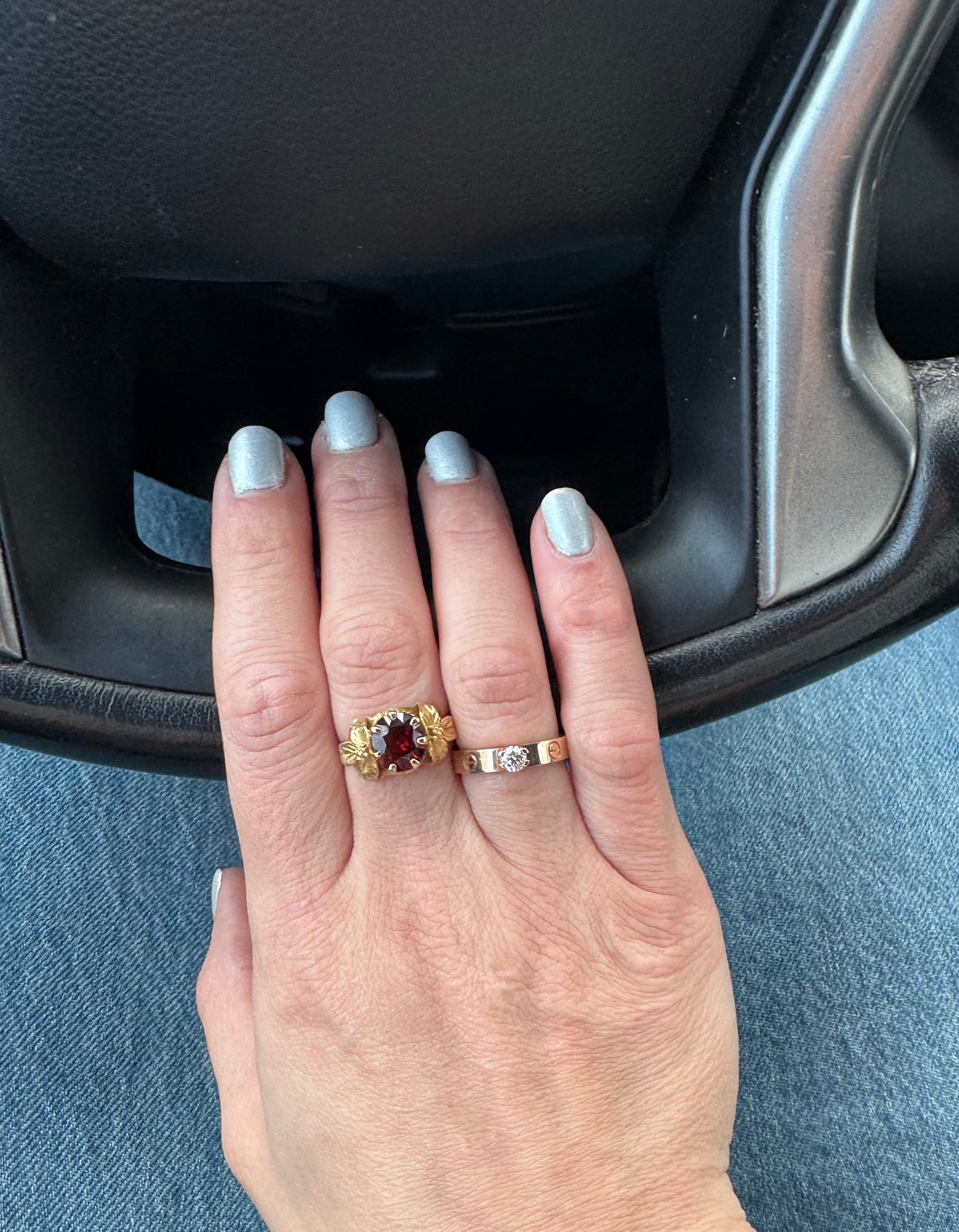 Antique 18K Yellow Gold Garnet Ring – Size 6.25