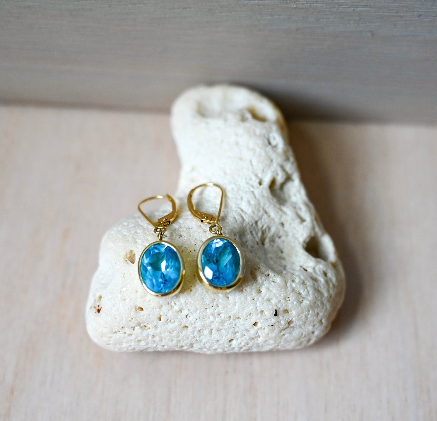 14k Yellow Gold & Blue Topaz Earrings
