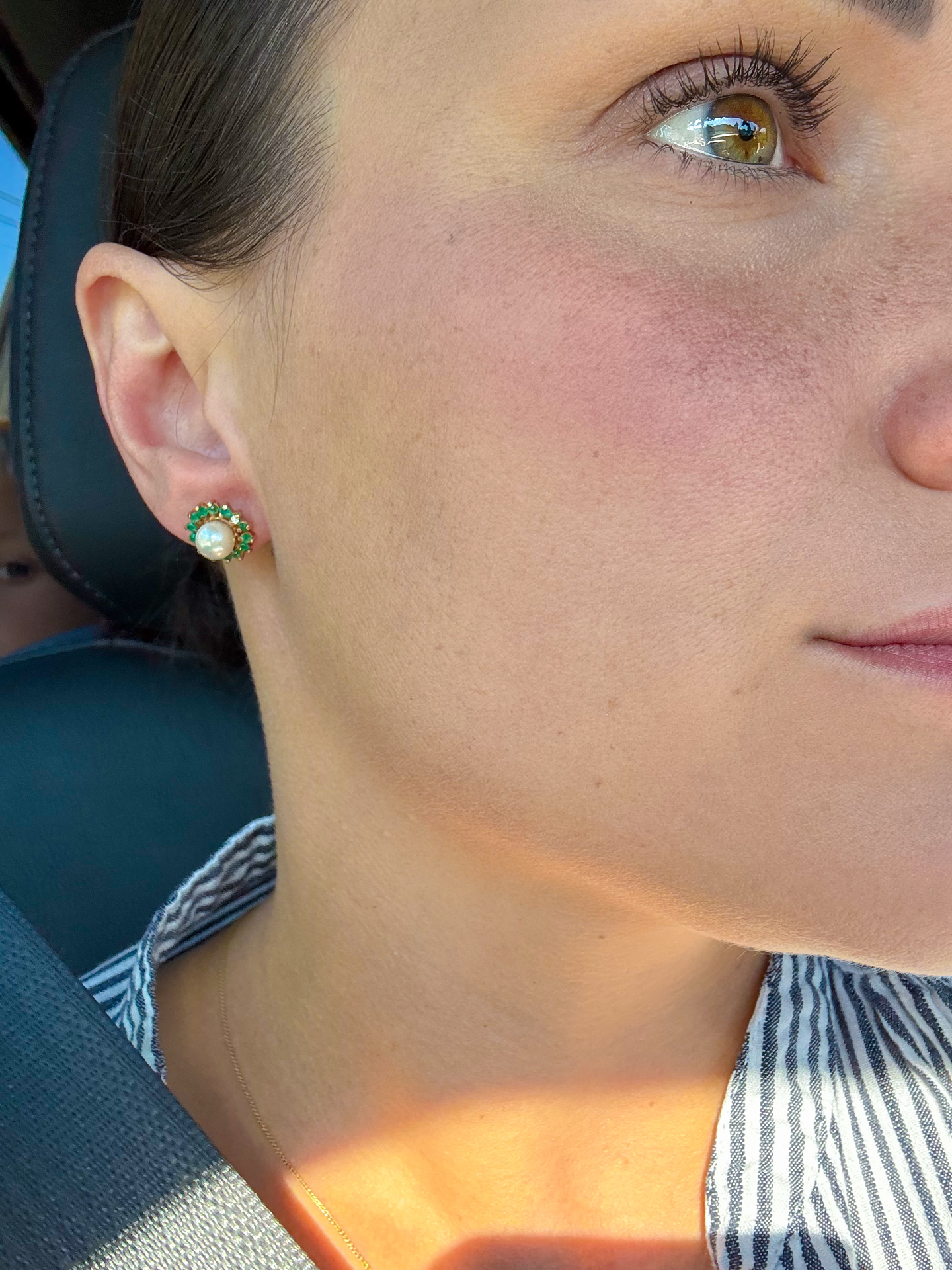 Vintage Emerald & Pearl Floral Stud Earrings