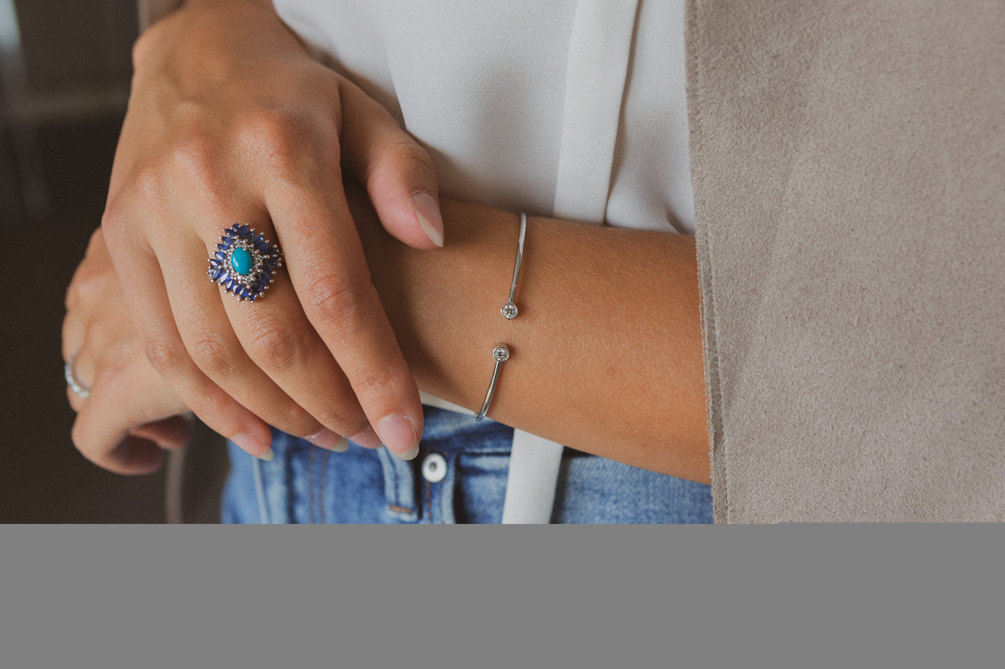 Sterling Silver, Turquoise  & Topaz  Halo Ring