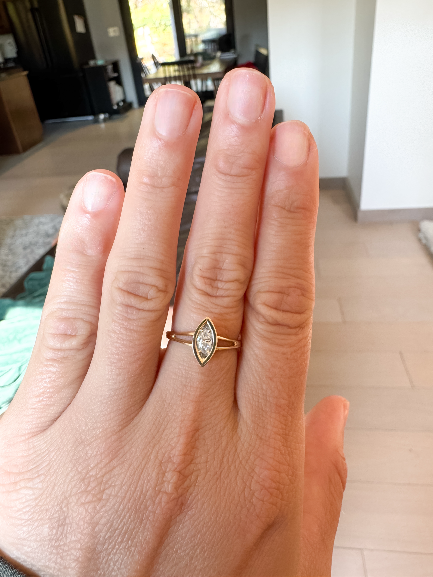 Vintage 14K Yellow Gold Split Shank Marquise Diamond Ring – Size 6.25