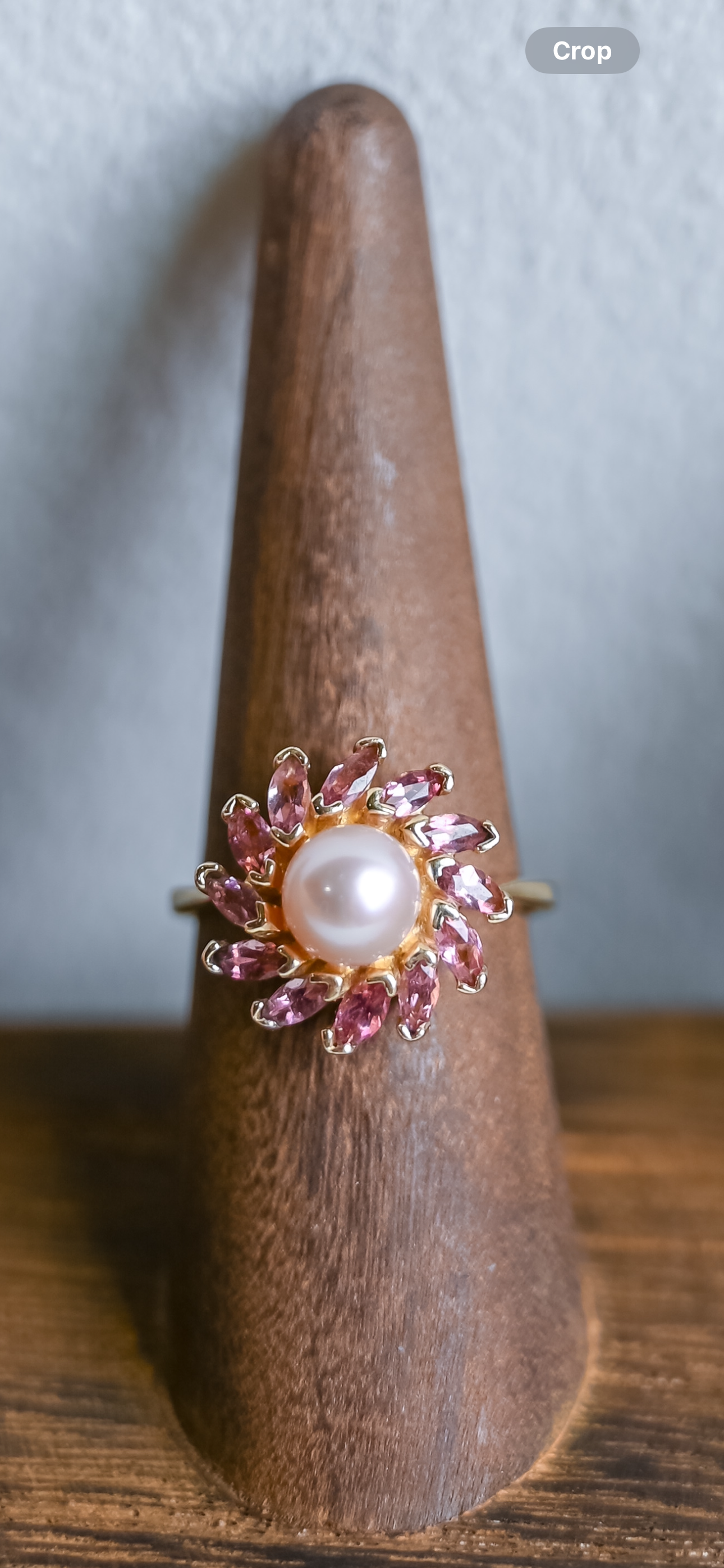 Vintage Pearl & Tourmaline Halo Ring – 14k Yellow Gold