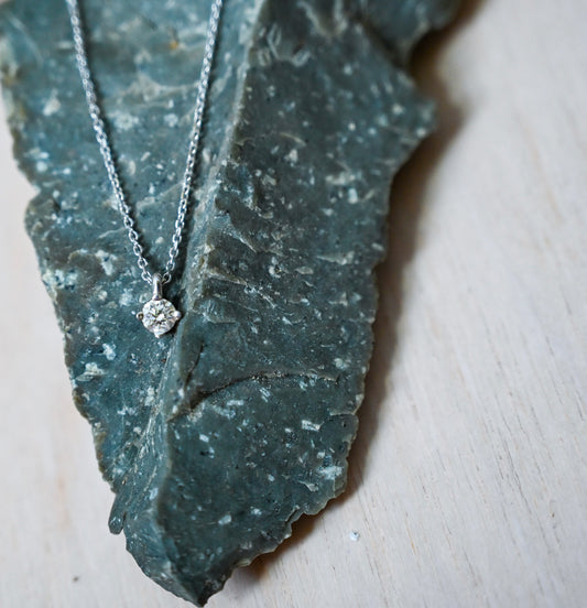 18k White Gold & Solitaire Diamond Necklace