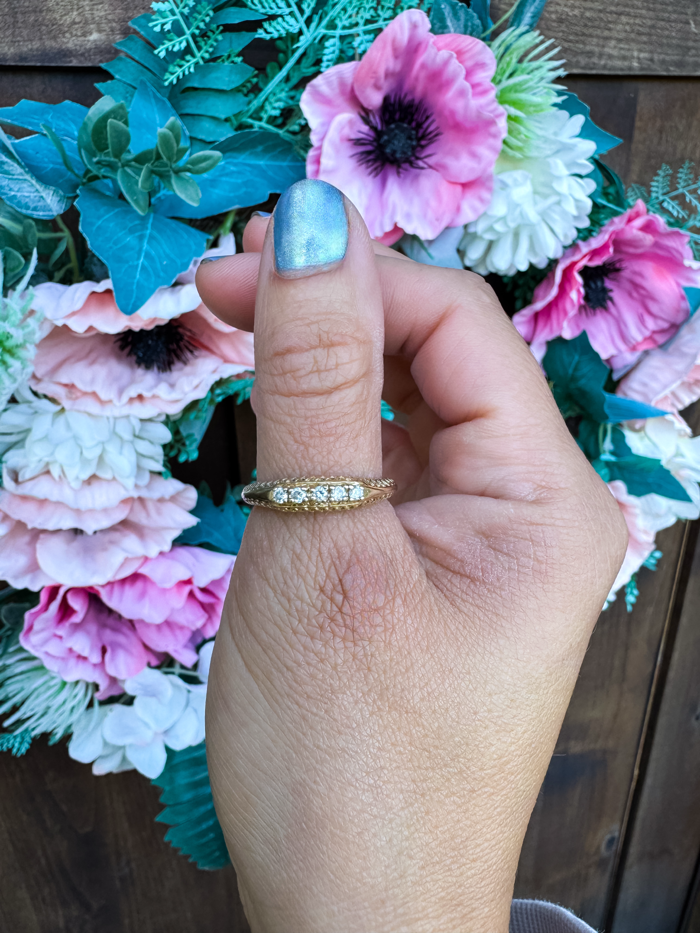 Vintage 14k yellow gold & diamond filigree ring