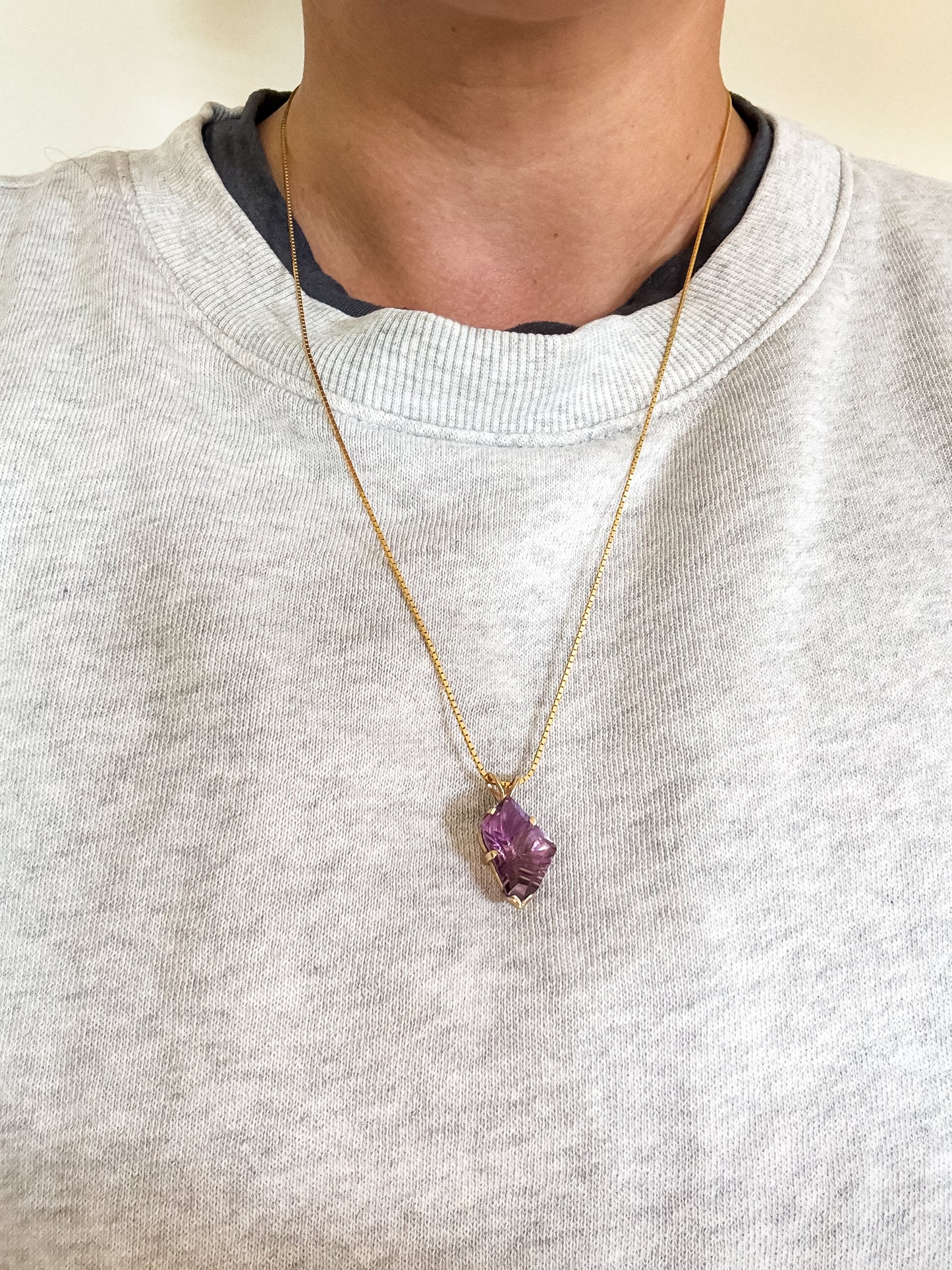 Vintage 14k Yellow Gold Amethyst Necklace – 23” Chain