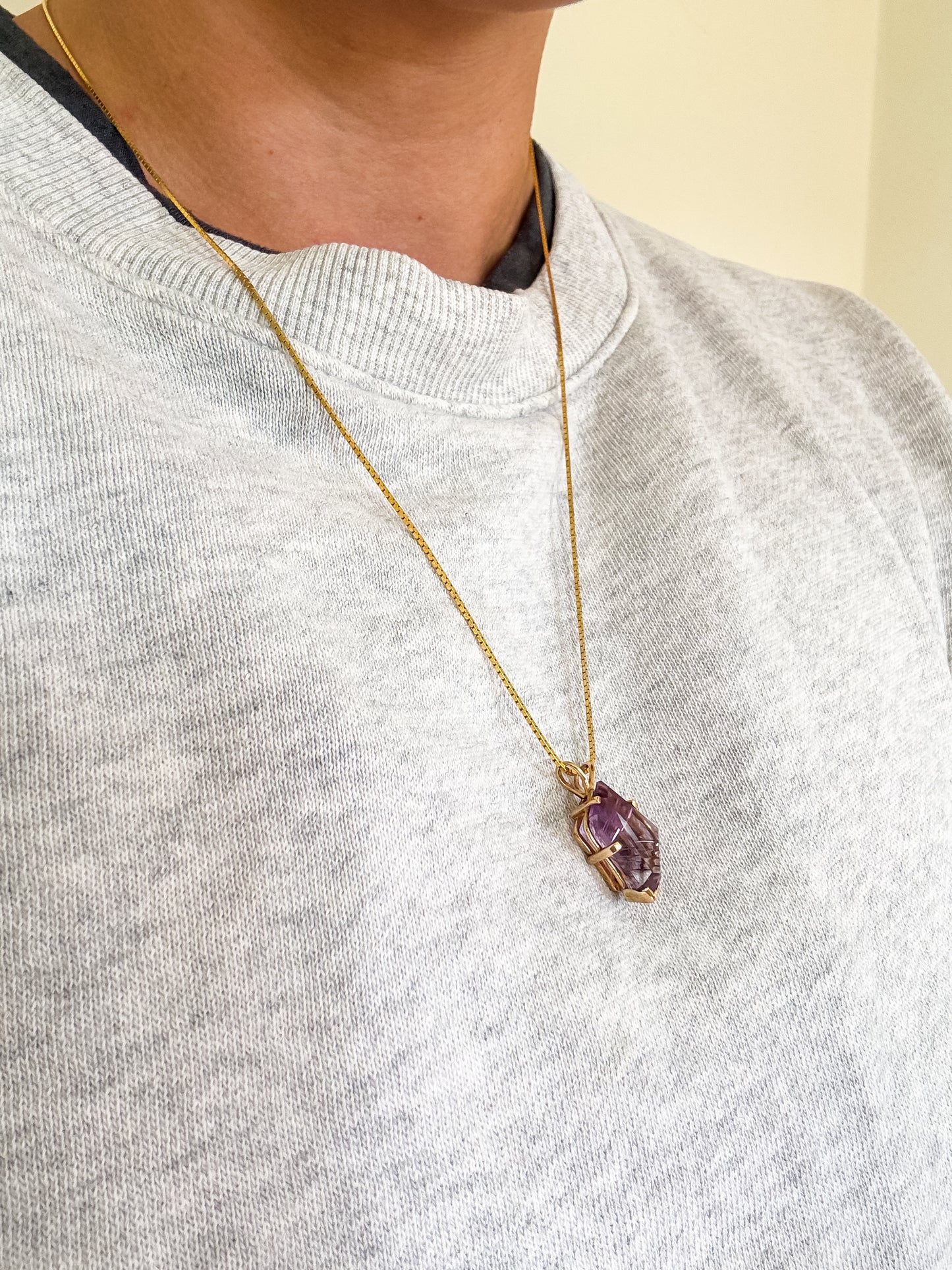 Vintage 14k Yellow Gold Amethyst Necklace – 23” Chain