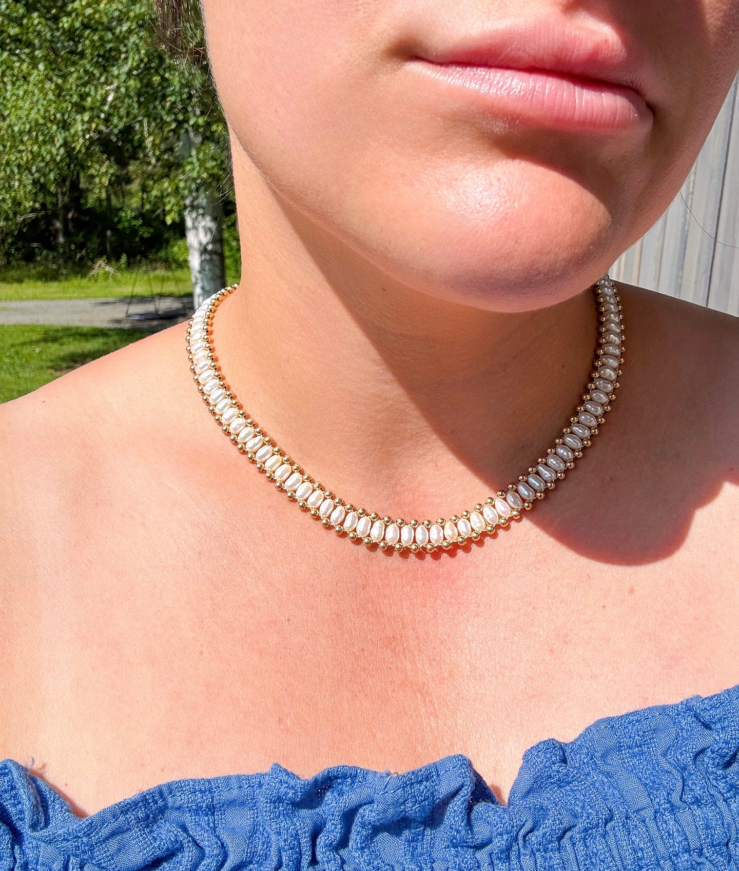 Vintage 14k gold bead and freshwater pearl necklace