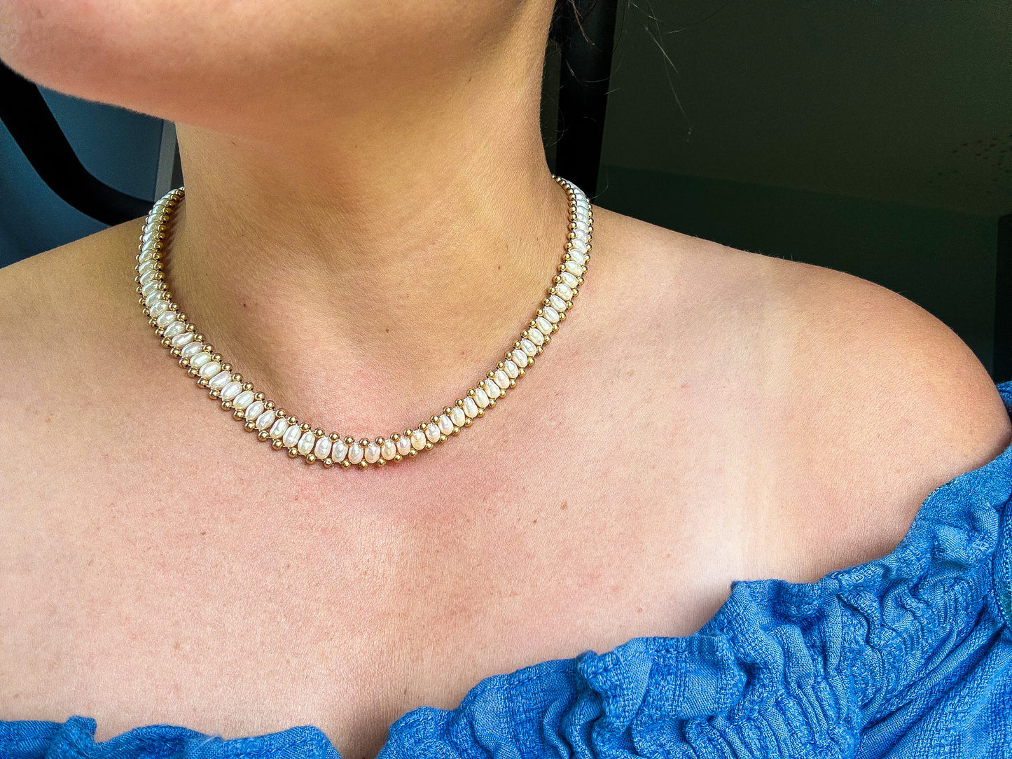 Vintage 14k gold bead and freshwater pearl necklace