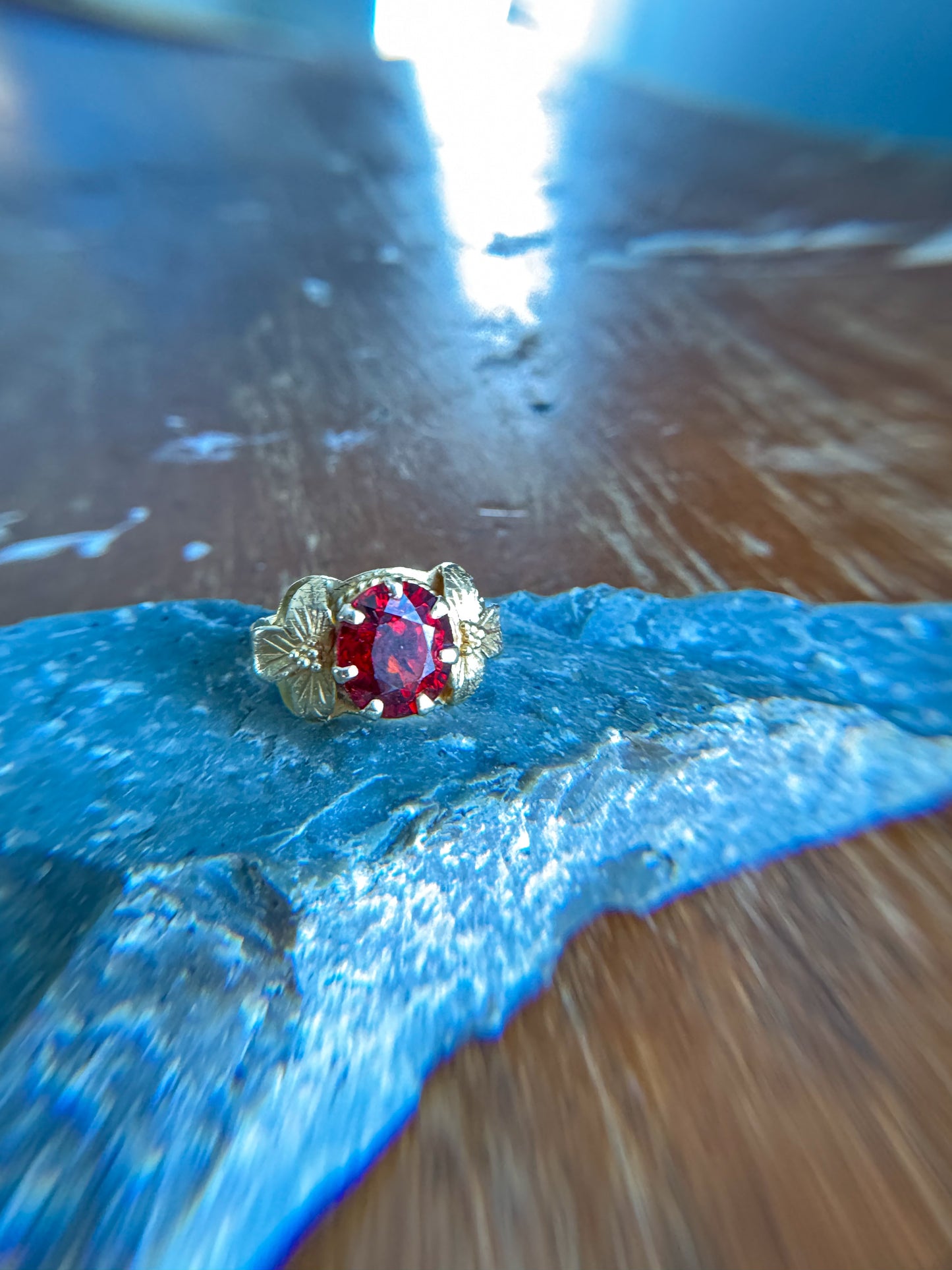 Antique 18K Yellow Gold Garnet Ring – Size 6.25