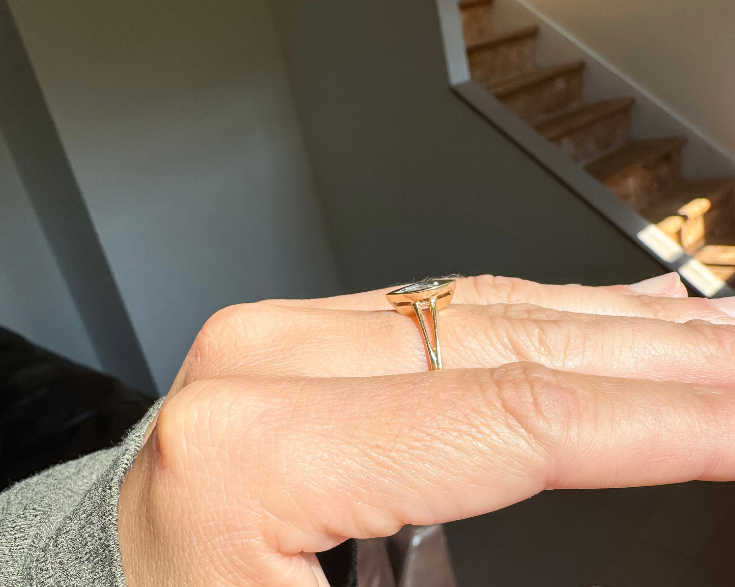 Vintage 14K Yellow Gold Split Shank Marquise Diamond Ring – Size 6.25