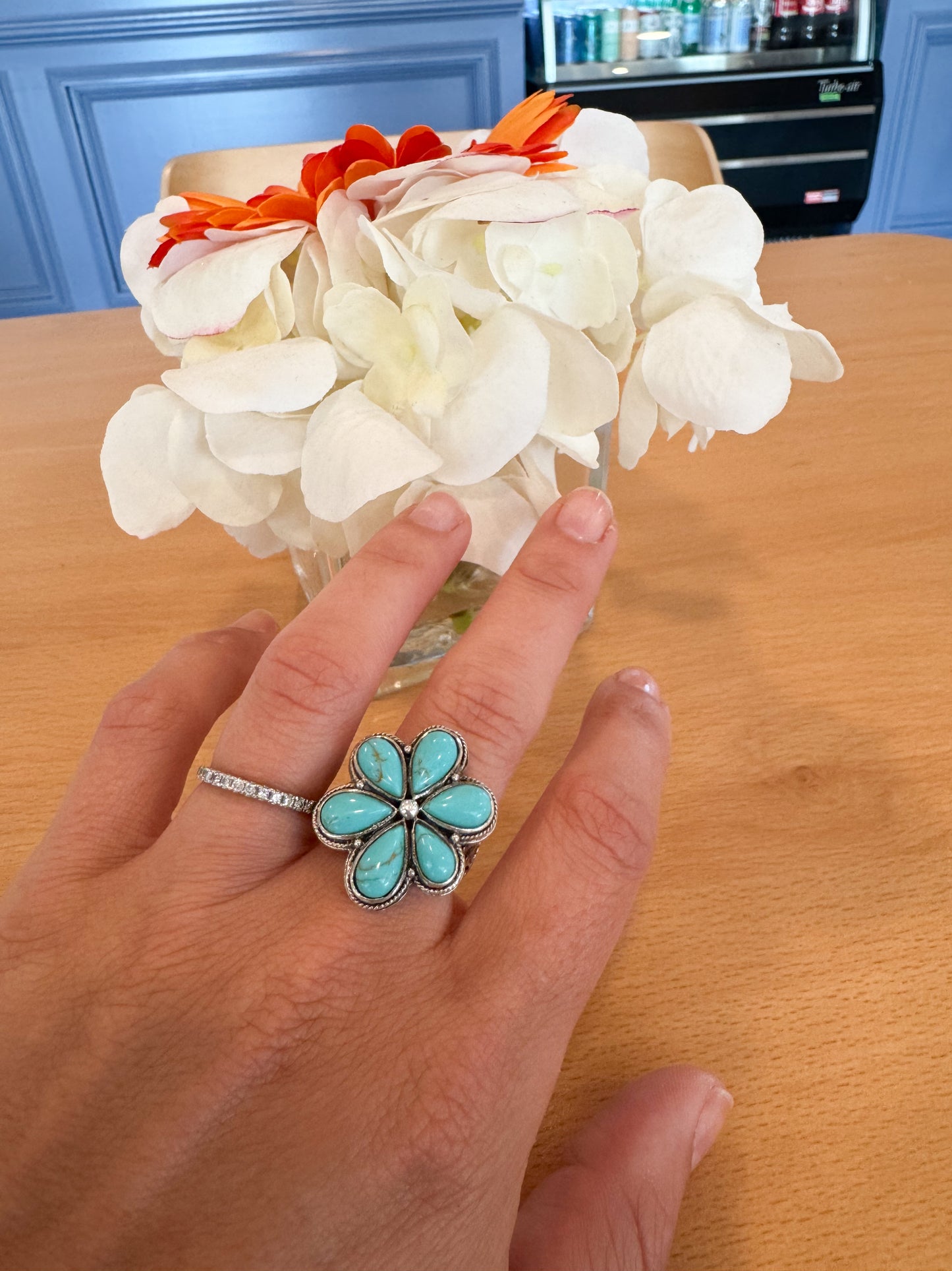 Sterling Silver Turquoise Flower Ring