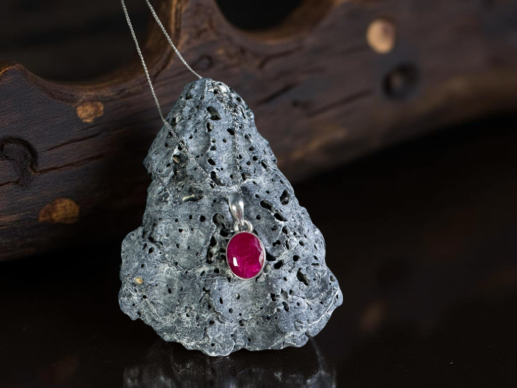 Natural Ruby Pendant on a Sterling Silver Chain