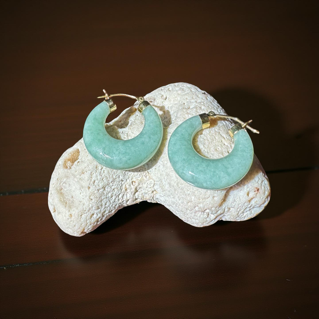 estate 14k gold and jade hoop earrings
